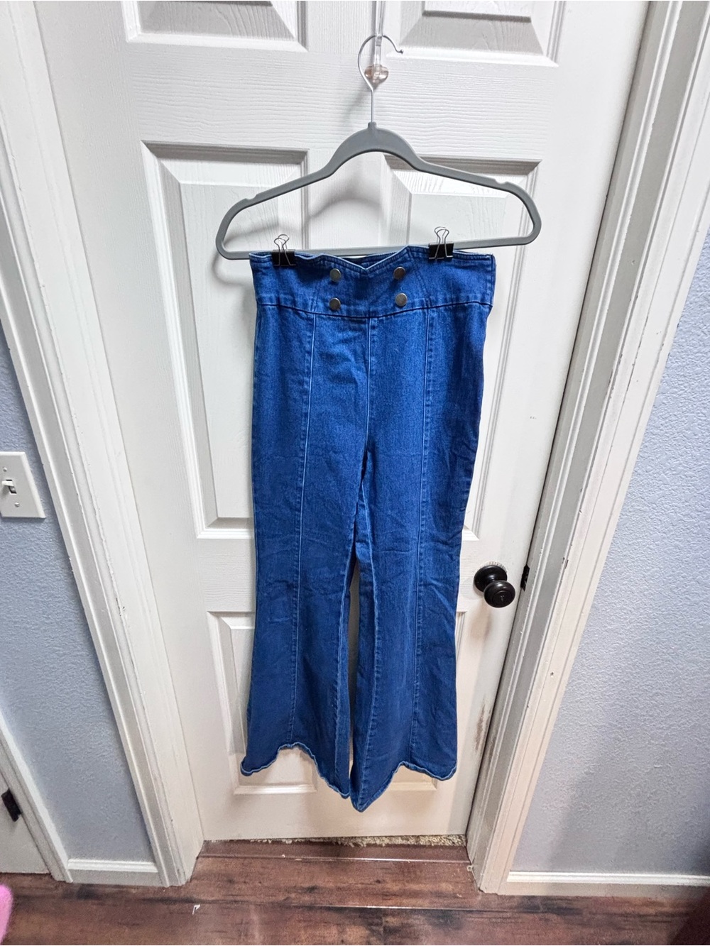 High-Waist Flared Women's Stretch Jeans - Blue